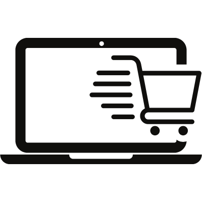 Icon eines Laptops mit einem Einkaufswagen Icon eines Laptops mit einem Einkaufswagen